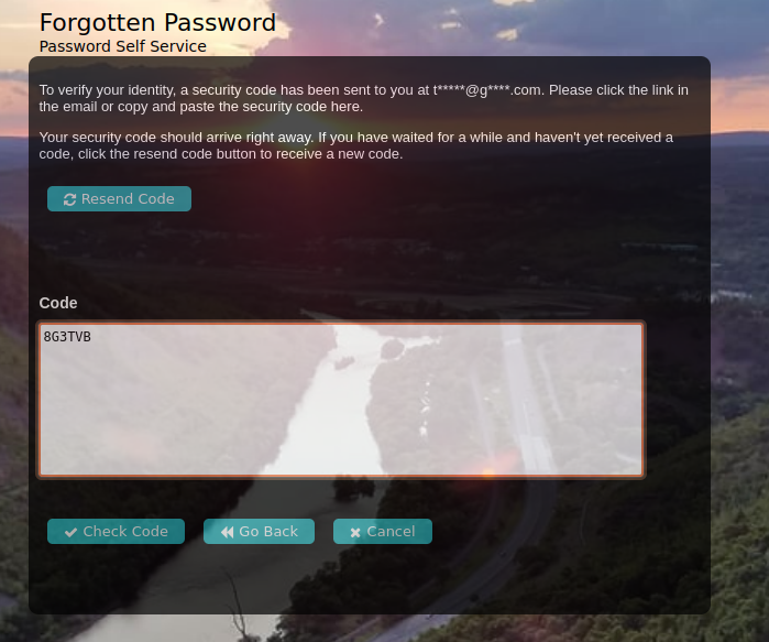 The code is entered into the screen and validated.